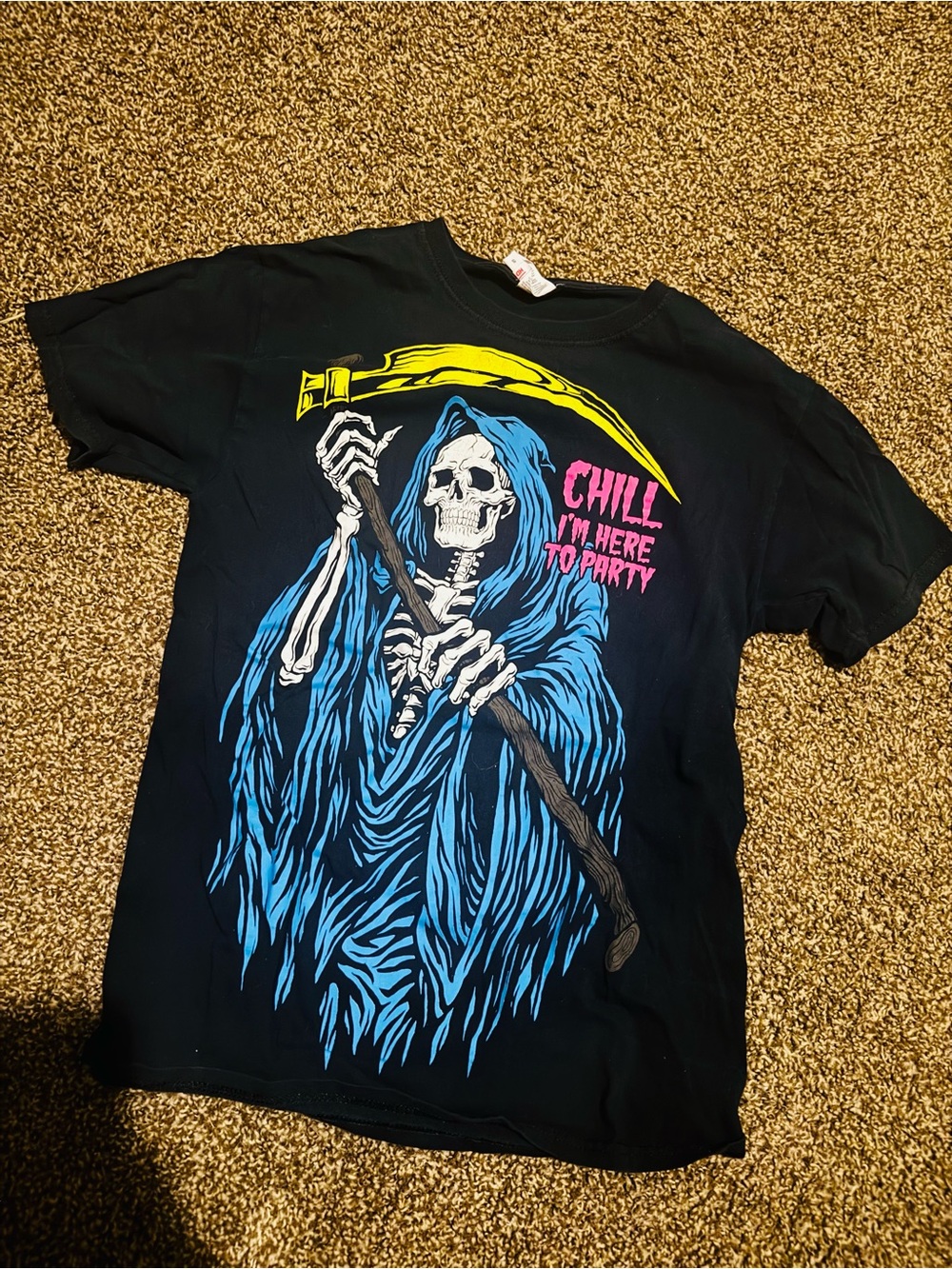 Black Graphic Reaper Tee - Chill I'm Here to Party
